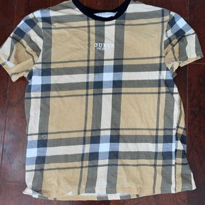 Guess Los Angeles Tan Plaid Striped Tee || SZ XXL! Fits like a L-XL